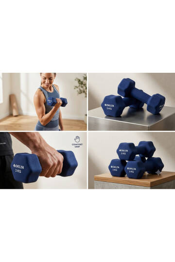 3 Kg x 1 Adet Deluxe Neopren Kaplı Lacivert Demir Dambıl-2 ADET - 2