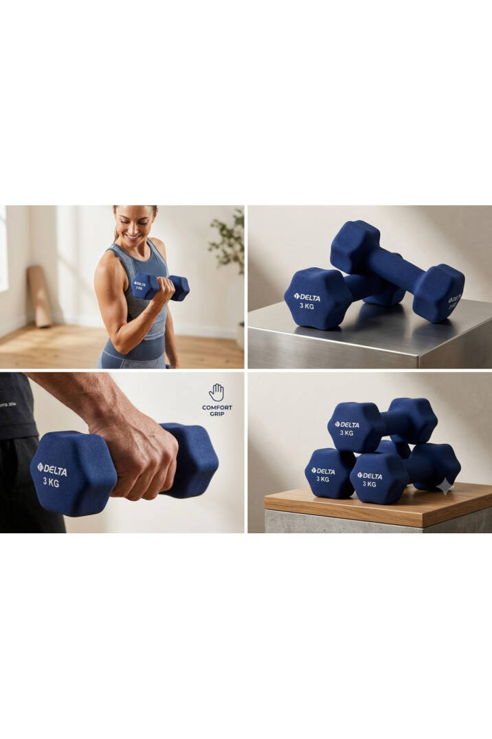 3 Kg x 1 Adet Deluxe Neopren Kaplı Lacivert Demir Dambıl-2 ADET - 2