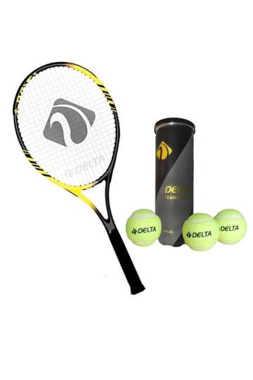 Flame 27 İnç Tek Parça L3 Grip Kort Tenis Raketi + Çantası + 3 Adet Tenis Maç Topu Seti