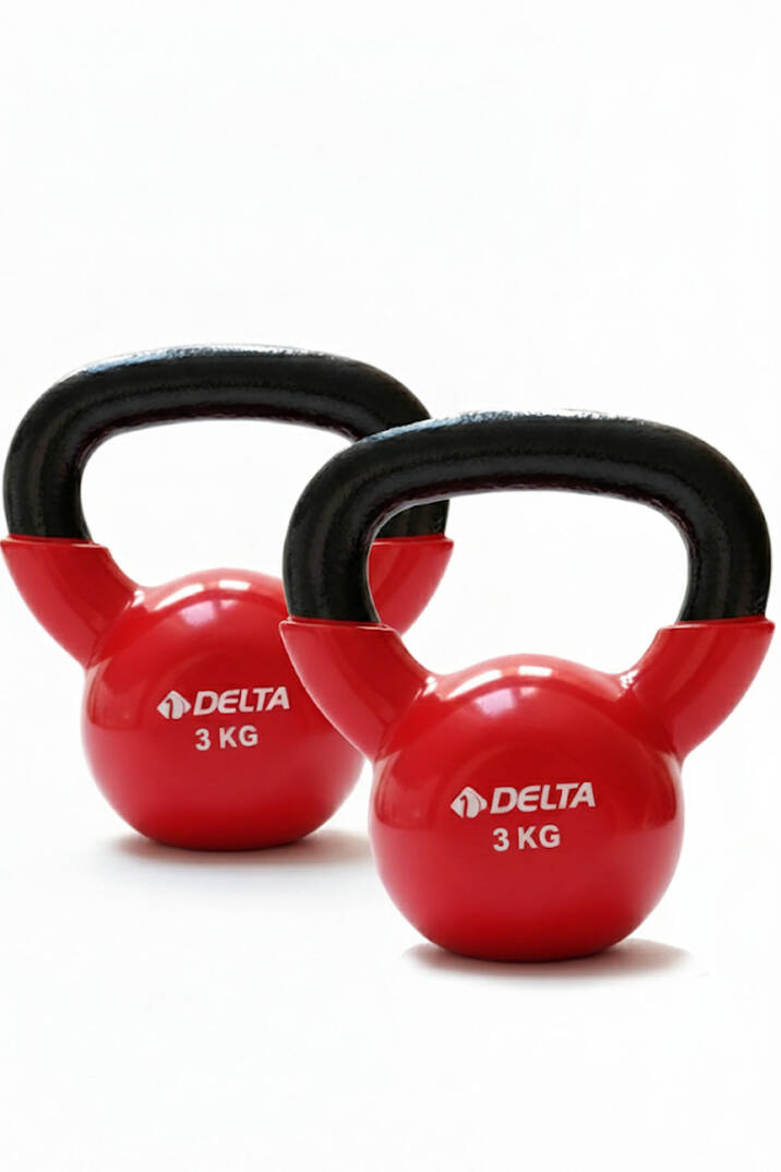 Kettlebell 3 Kg × 2’li Set Döküm Ağırlık Vinyl Kaplı Dambıl Evde Spor Squat Çaydanlık Dumbbell - 1